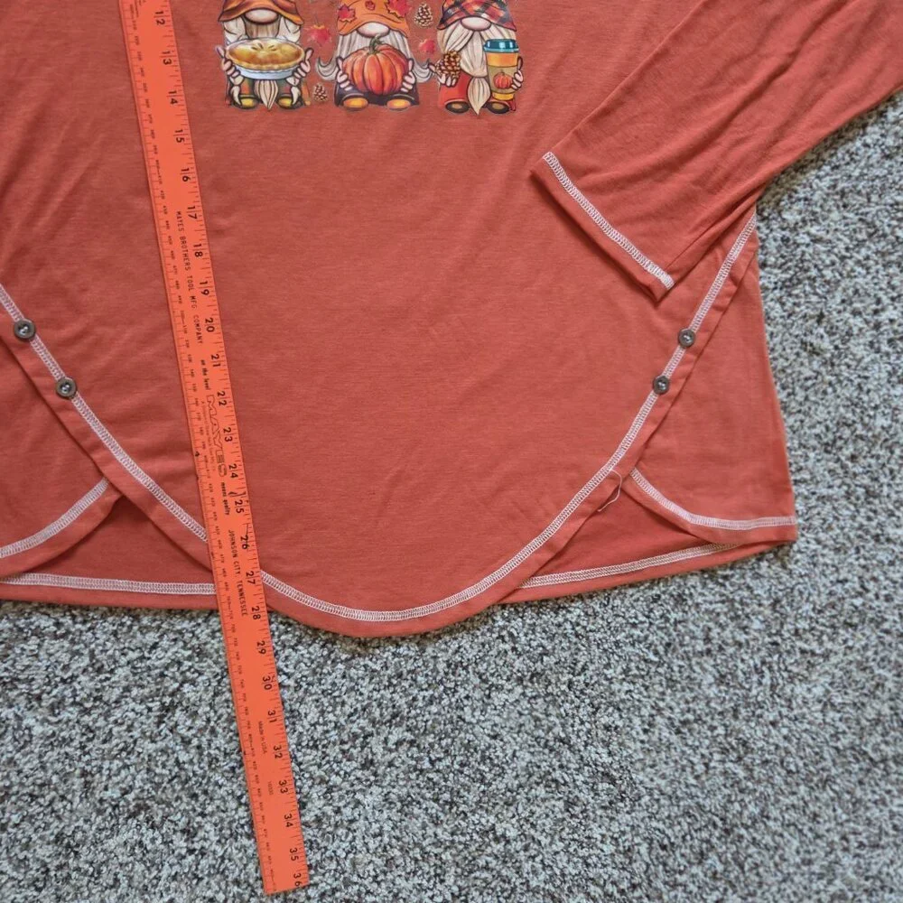 Noracora Women Long Sleeve Fall Gnome Halloween Leaves Print Shirt Size XL NWT